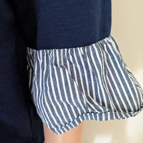 Pleione Stripe Bell Sleeves Blouse Size M Peplum Navy‎ Blue is Casual - Picture 3 of 8